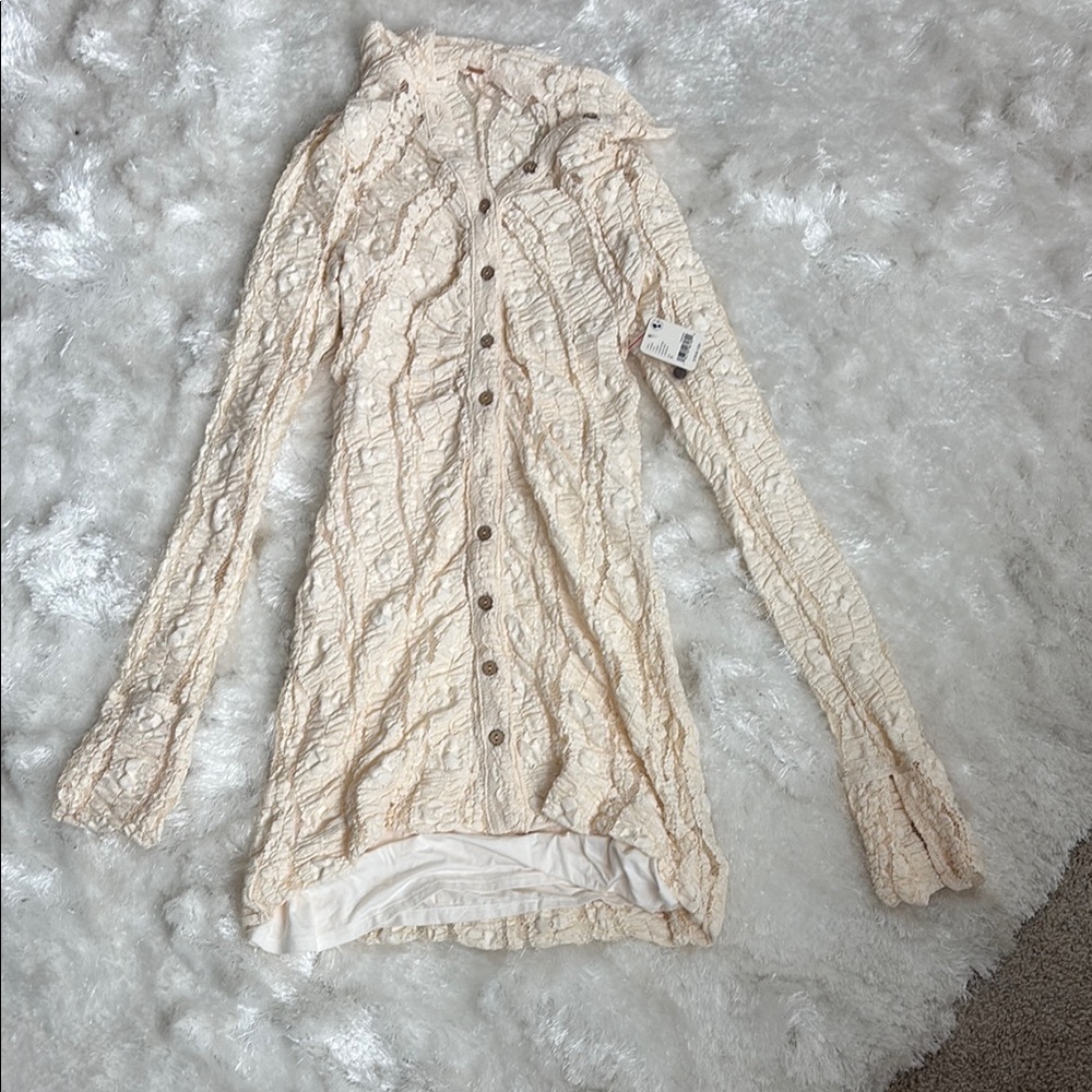 Cream Textured Button-Up Shirt